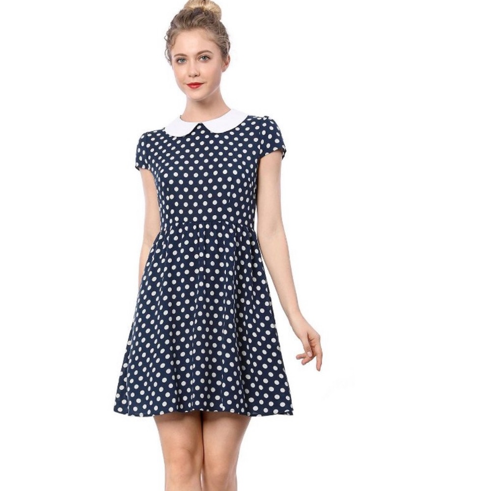 Allegra K Navy Blue Polka Dot Dress